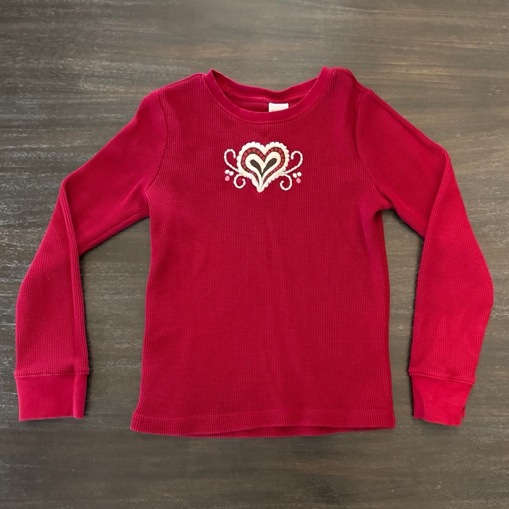 Gymboree Girls Red Heart Long Sleeve Shirt 7